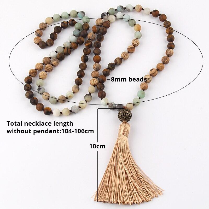 Bohemian Tribal Stone Beaded Necklace with Tassel Pendant - Lucid Fantasy 