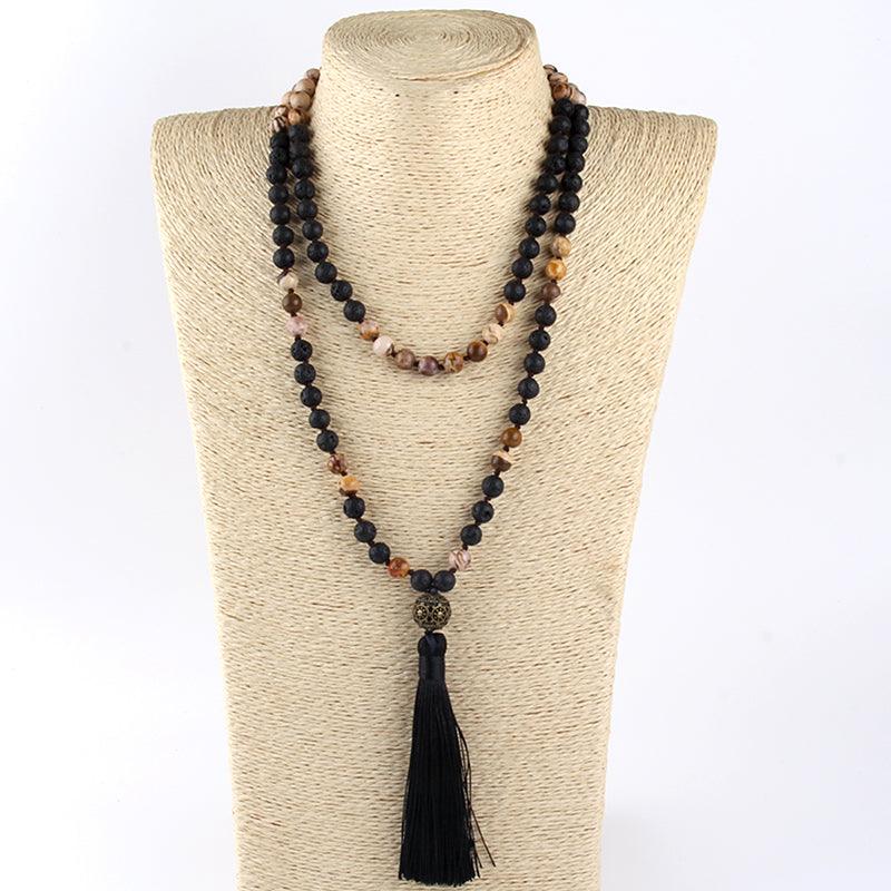 Bohemian Tribal Stone Beaded Necklace with Tassel Pendant - Lucid Fantasy 