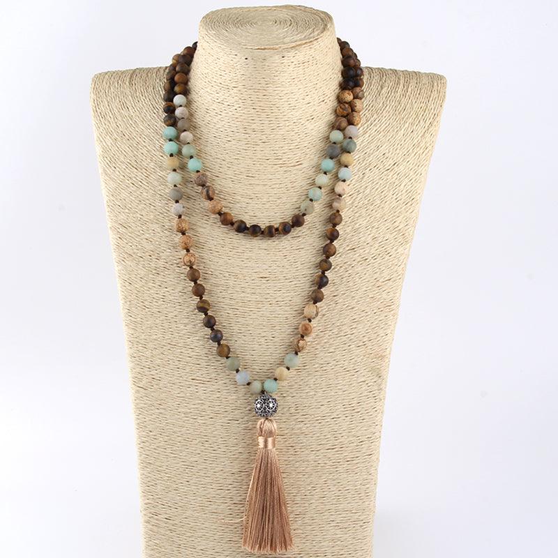 Bohemian Tribal Stone Beaded Necklace with Tassel Pendant - Lucid Fantasy 