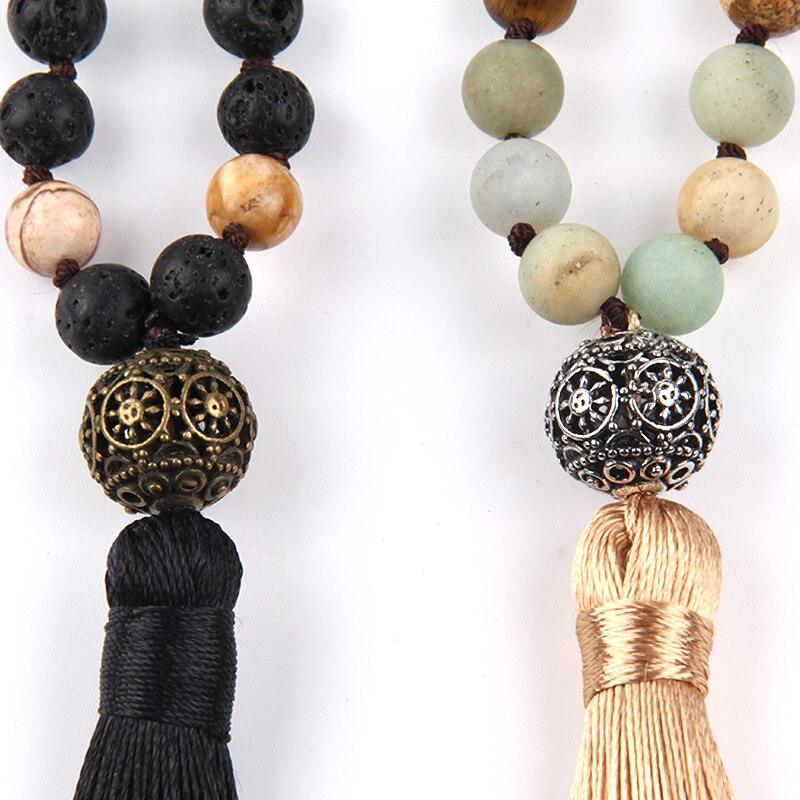 Bohemian Tribal Stone Beaded Necklace with Tassel Pendant - Lucid Fantasy 