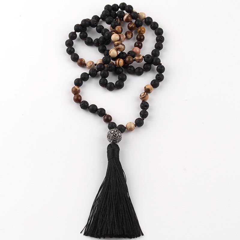 Bohemian Tribal Stone Beaded Necklace with Tassel Pendant - Lucid Fantasy 