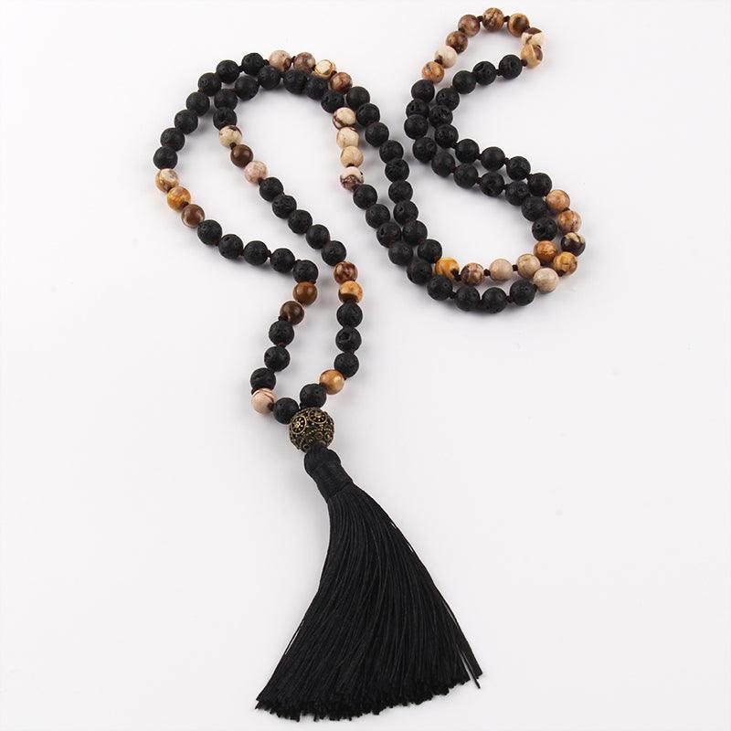 Bohemian Tribal Stone Beaded Necklace with Tassel Pendant - Lucid Fantasy 