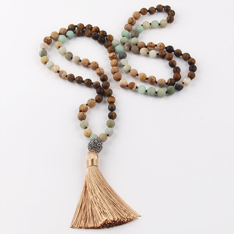 Bohemian Tribal Stone Beaded Necklace with Tassel Pendant - Lucid Fantasy 