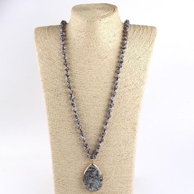 BOHO Big Stone Beaded Pendant Necklace for Unique Style - Lucid Fantasy 