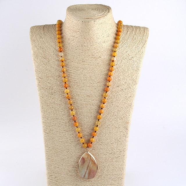 BOHO Big Stone Beaded Pendant Necklace for Unique Style - Lucid Fantasy 