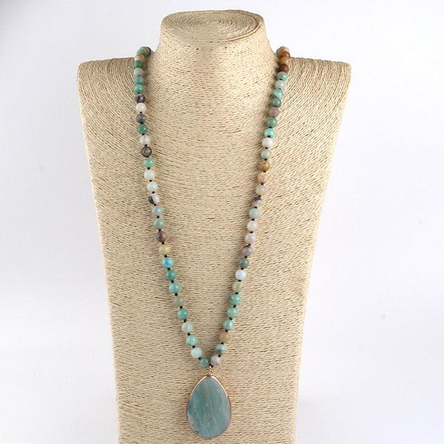 BOHO Big Stone Beaded Pendant Necklace for Unique Style - Lucid Fantasy 