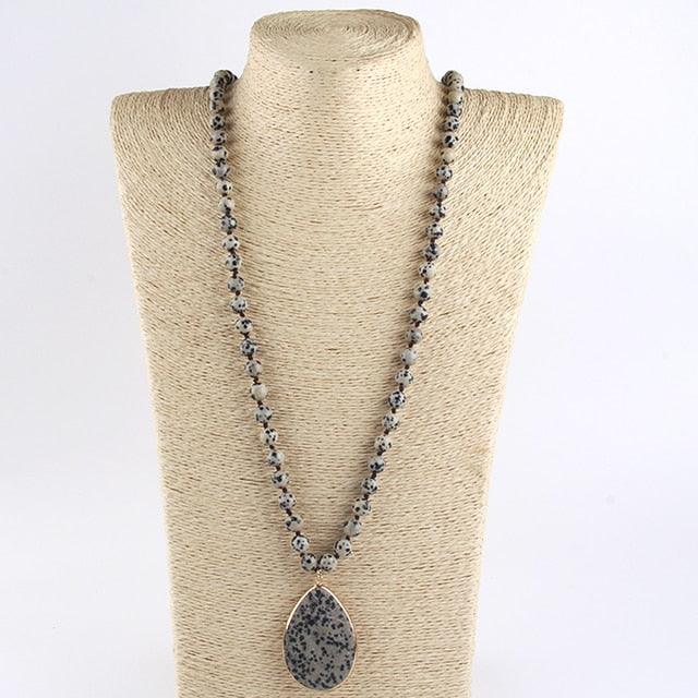 BOHO Big Stone Beaded Pendant Necklace for Unique Style - Lucid Fantasy 