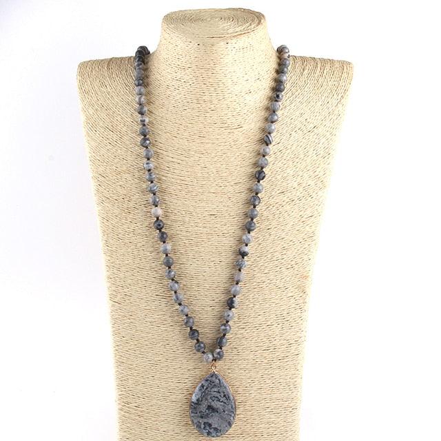 BOHO Big Stone Beaded Pendant Necklace for Unique Style - Lucid Fantasy 