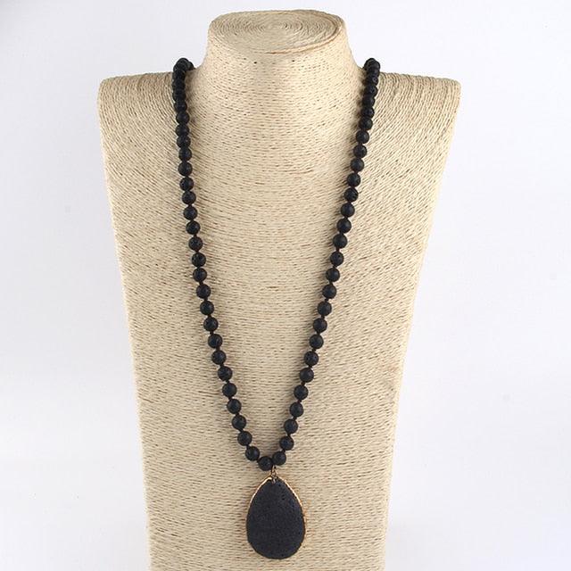 BOHO Big Stone Beaded Pendant Necklace for Unique Style - Lucid Fantasy 