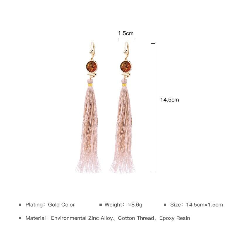 Boho Chic Long Tassel Pendant Earrings in Light Resin and Cotton Thread - Lucid Fantasy 