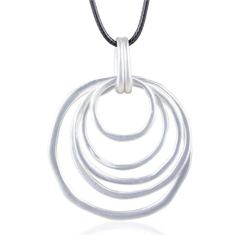 Boho Chic Multi Hoop Pendant Necklace - Silver Elegance - 88cm Rope Chain - Statement Jewelry - Lucid Fantasy 