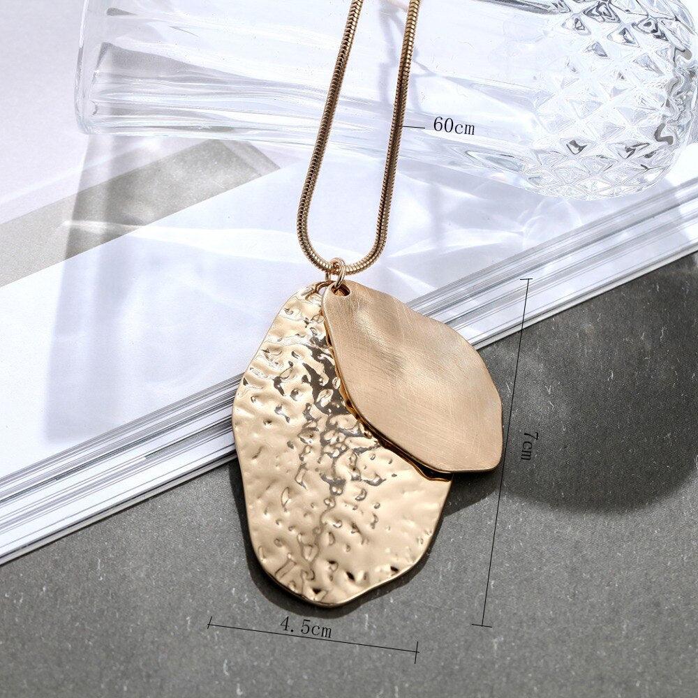 BOHO Elegance Gold Textured Metal Pendant Necklace with Snake Chain - 85cm - Lucid Fantasy 