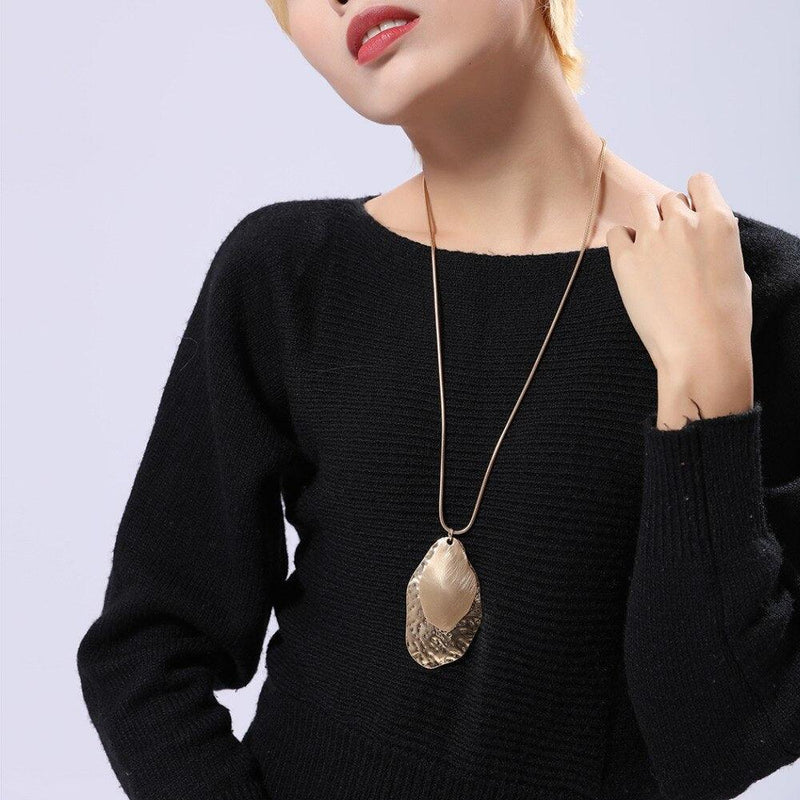 BOHO Elegance Gold Textured Metal Pendant Necklace with Snake Chain - 85cm - Lucid Fantasy 