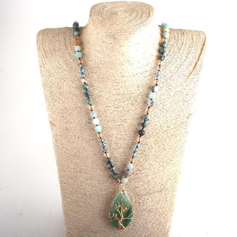 BOHO Elegance Natural Stone Tree Pendant with Gold Twist - Statement Necklace - Lucid Fantasy 