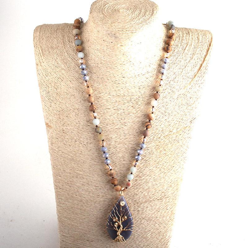 BOHO Elegance Natural Stone Tree Pendant with Gold Twist - Statement Necklace - Lucid Fantasy 