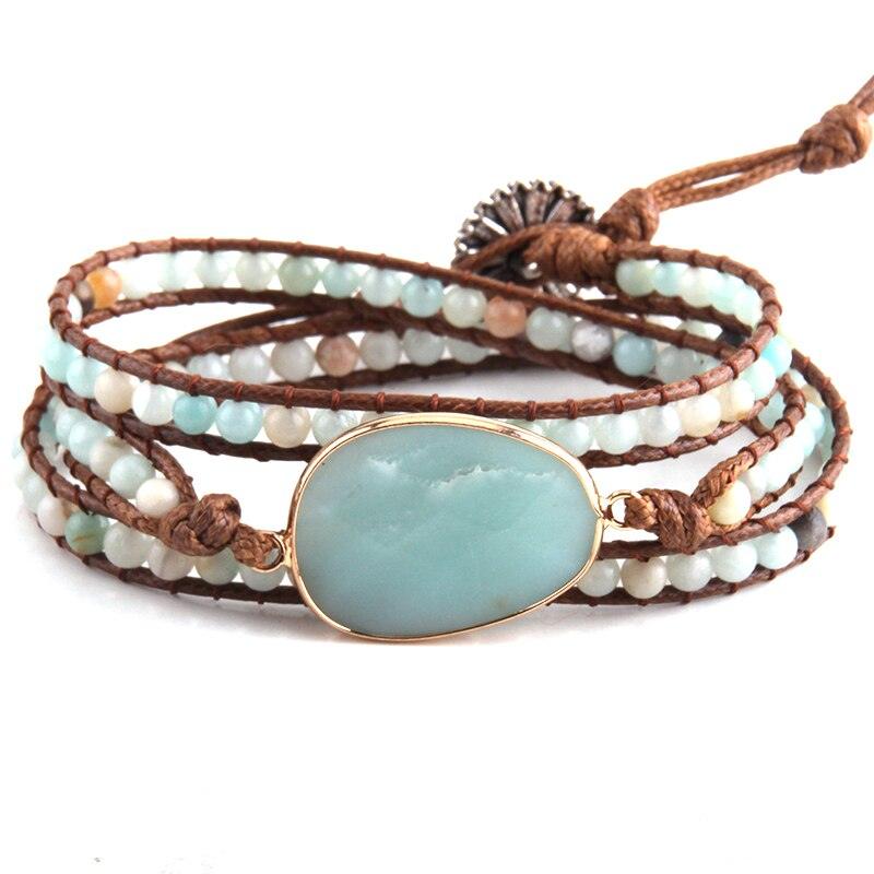 BOHO Elegance Natural Stone Wrap Bracelet with Alloy Accents - Lucid Fantasy 