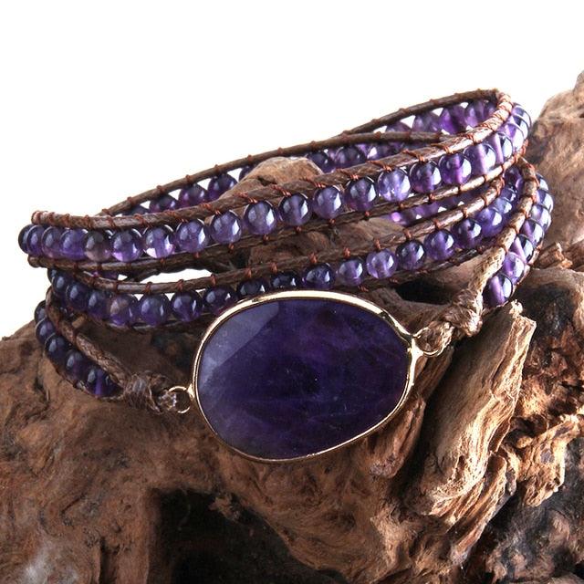 BOHO Elegance Natural Stone Wrap Bracelet with Alloy Accents - Lucid Fantasy 