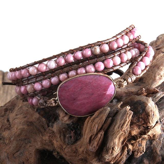 BOHO Elegance Natural Stone Wrap Bracelet with Alloy Accents - Lucid Fantasy 