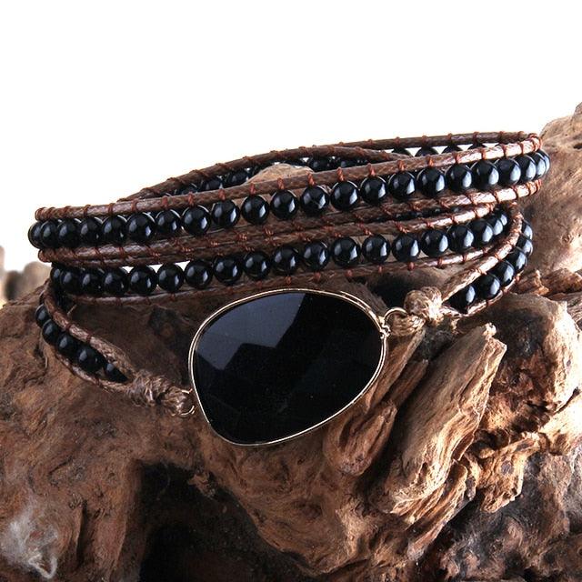 BOHO Elegance Natural Stone Wrap Bracelet with Alloy Accents - Lucid Fantasy 