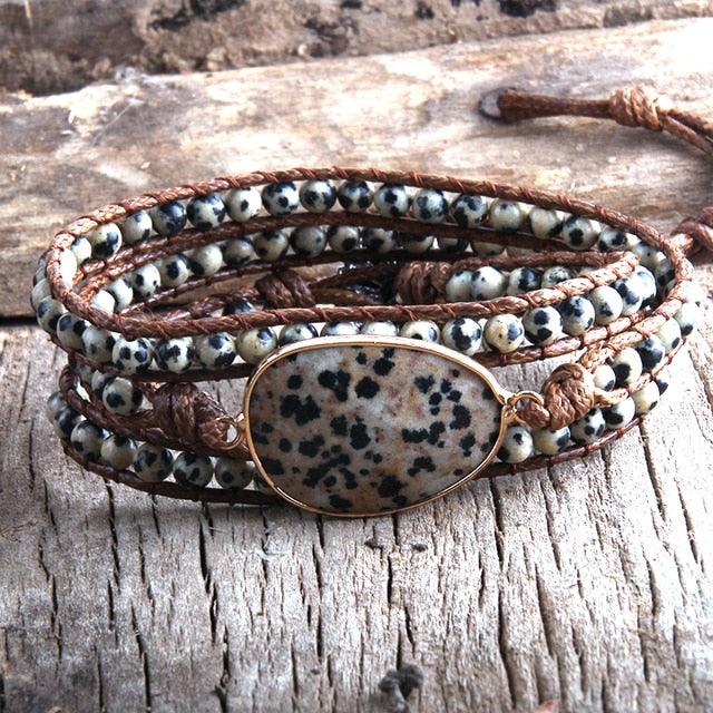 BOHO Elegance Natural Stone Wrap Bracelet with Alloy Accents - Lucid Fantasy 