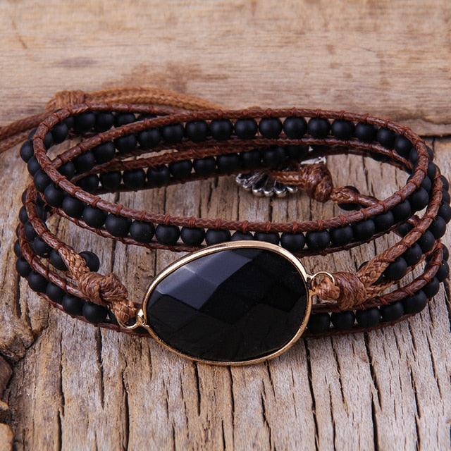 BOHO Elegance Natural Stone Wrap Bracelet with Alloy Accents - Lucid Fantasy 