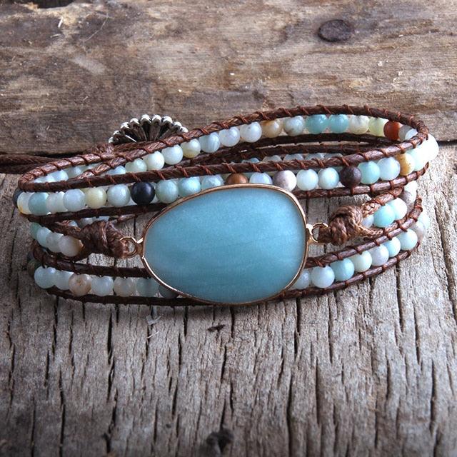 BOHO Elegance Natural Stone Wrap Bracelet with Alloy Accents - Lucid Fantasy 