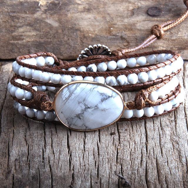 BOHO Elegance Natural Stone Wrap Bracelet with Alloy Accents - Lucid Fantasy 