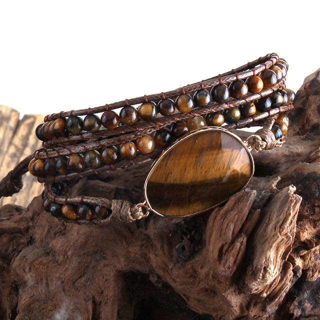 BOHO Elegance Natural Stone Wrap Bracelet with Alloy Accents - Lucid Fantasy 