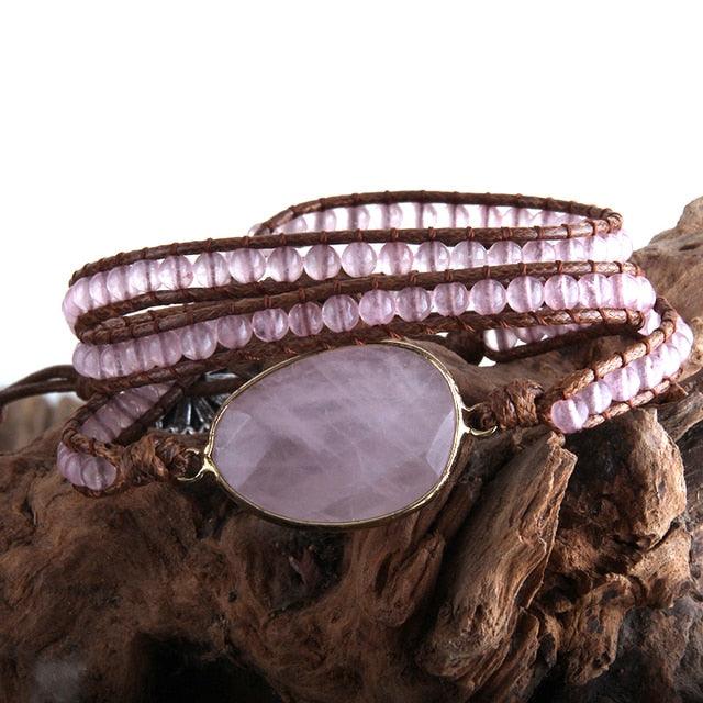 BOHO Elegance Natural Stone Wrap Bracelet with Alloy Accents - Lucid Fantasy 