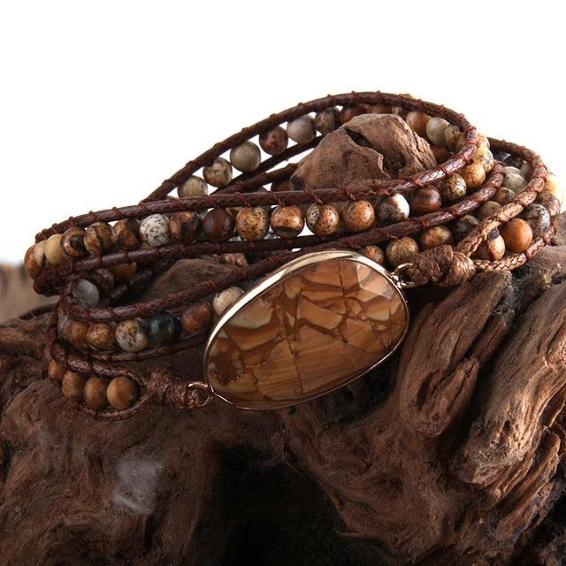 BOHO Elegance Natural Stone Wrap Bracelet with Alloy Accents - Lucid Fantasy 