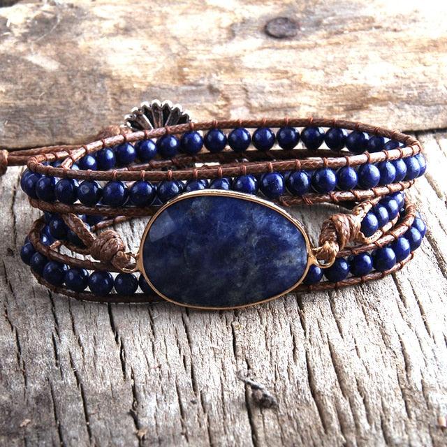 BOHO Elegance Natural Stone Wrap Bracelet with Alloy Accents - Lucid Fantasy 