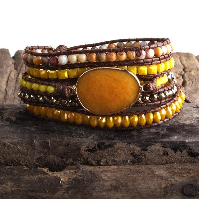 BOHO Elegance Semi-Precious Stone Wrap Bracelet - 85cm Fashion Accessory - Lucid Fantasy 