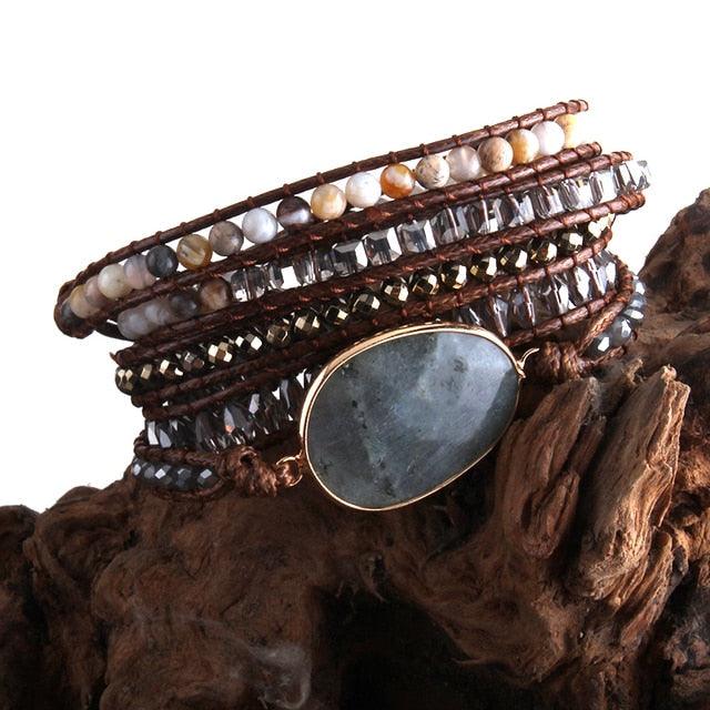 BOHO Elegance Semi-Precious Stone Wrap Bracelet - 85cm Fashion Accessory - Lucid Fantasy 