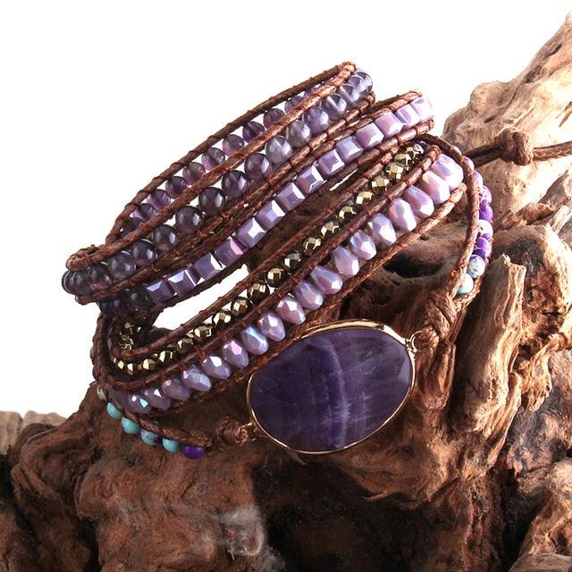 BOHO Elegance Semi-Precious Stone Wrap Bracelet - 85cm Fashion Accessory - Lucid Fantasy 