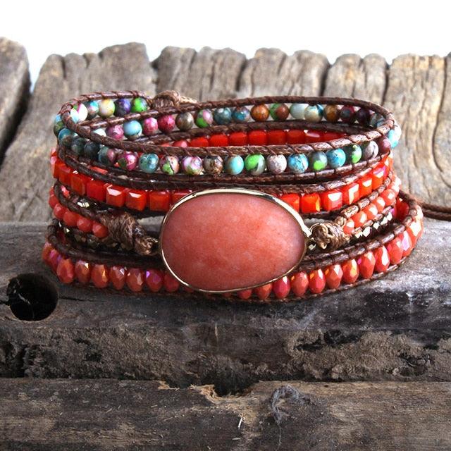 BOHO Elegance Semi-Precious Stone Wrap Bracelet - 85cm Fashion Accessory - Lucid Fantasy 