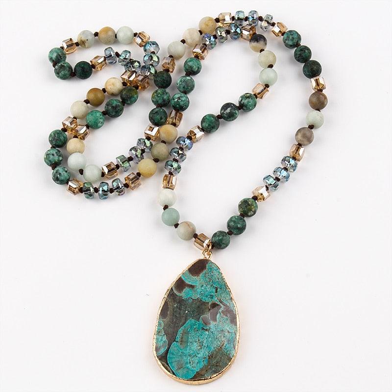 BOHO Elegance: Unique Natural Stone Pendant Drop Necklace - 6 Vibrant Styles Available - Lucid Fantasy 