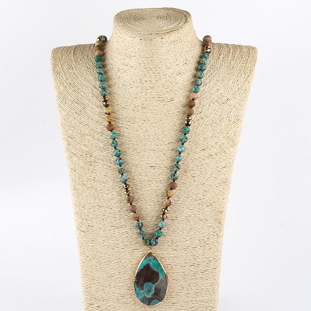 BOHO Elegance: Unique Natural Stone Pendant Drop Necklace - 6 Vibrant Styles Available - Lucid Fantasy 