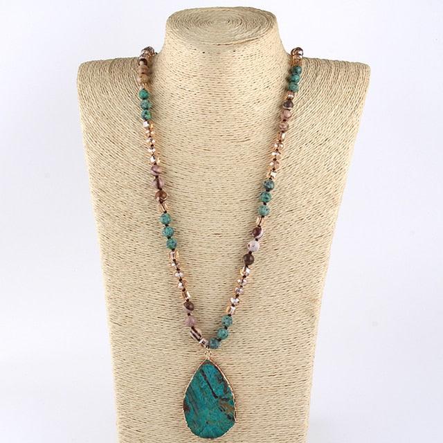 BOHO Elegance: Unique Natural Stone Pendant Drop Necklace - 6 Vibrant Styles Available - Lucid Fantasy 