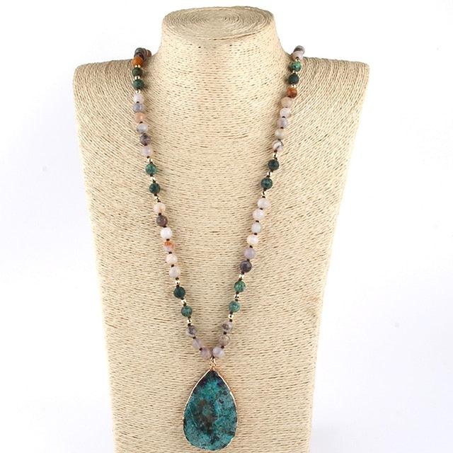 BOHO Elegance: Unique Natural Stone Pendant Drop Necklace - 6 Vibrant Styles Available - Lucid Fantasy 