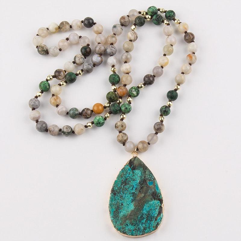 BOHO Elegance: Unique Natural Stone Pendant Drop Necklace - 6 Vibrant Styles Available - Lucid Fantasy 