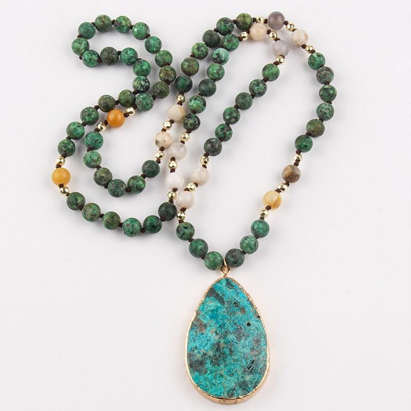 BOHO Elegance: Unique Natural Stone Pendant Drop Necklace - 6 Vibrant Styles Available - Lucid Fantasy 