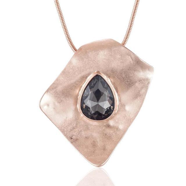 BOHO Luxe Pear Gem Metallic Wave Geo Art Necklace - 74cm Chain - Unique Pendant Design - Lucid Fantasy 