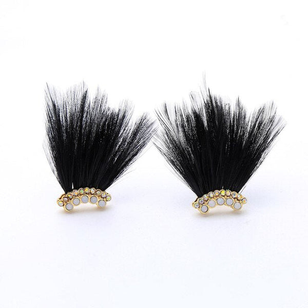 BOHO Sexy Fashion Jewelry Black/White Feather Crystal Stud Earrings