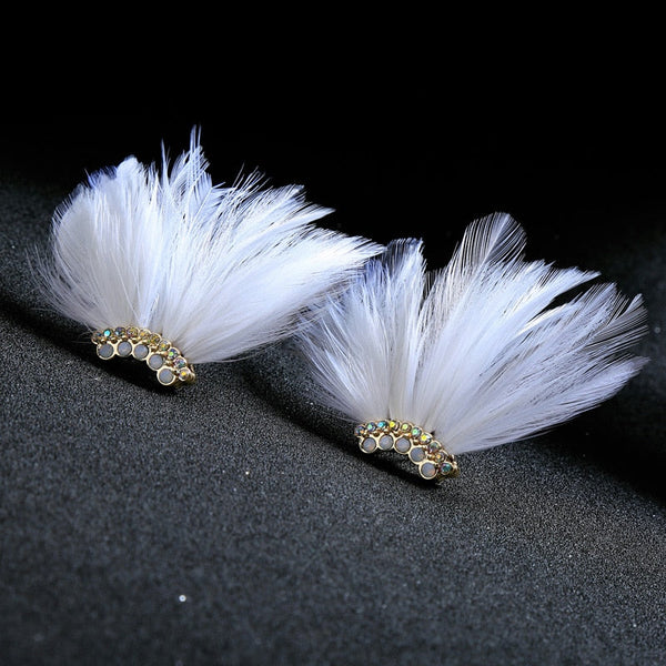 BOHO Sexy Fashion Jewelry Black/White Feather Crystal Stud Earrings