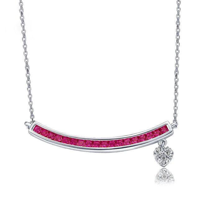 Charming 925 Sterling Silver Smile and Heart Pendant Necklace with Created Ruby and Sapphire Gemstones - Lucid Fantasy 