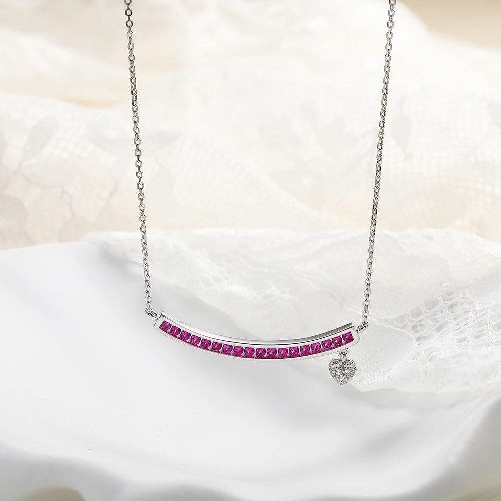 Charming 925 Sterling Silver Smile and Heart Pendant Necklace with Created Ruby and Sapphire Gemstones - Lucid Fantasy 