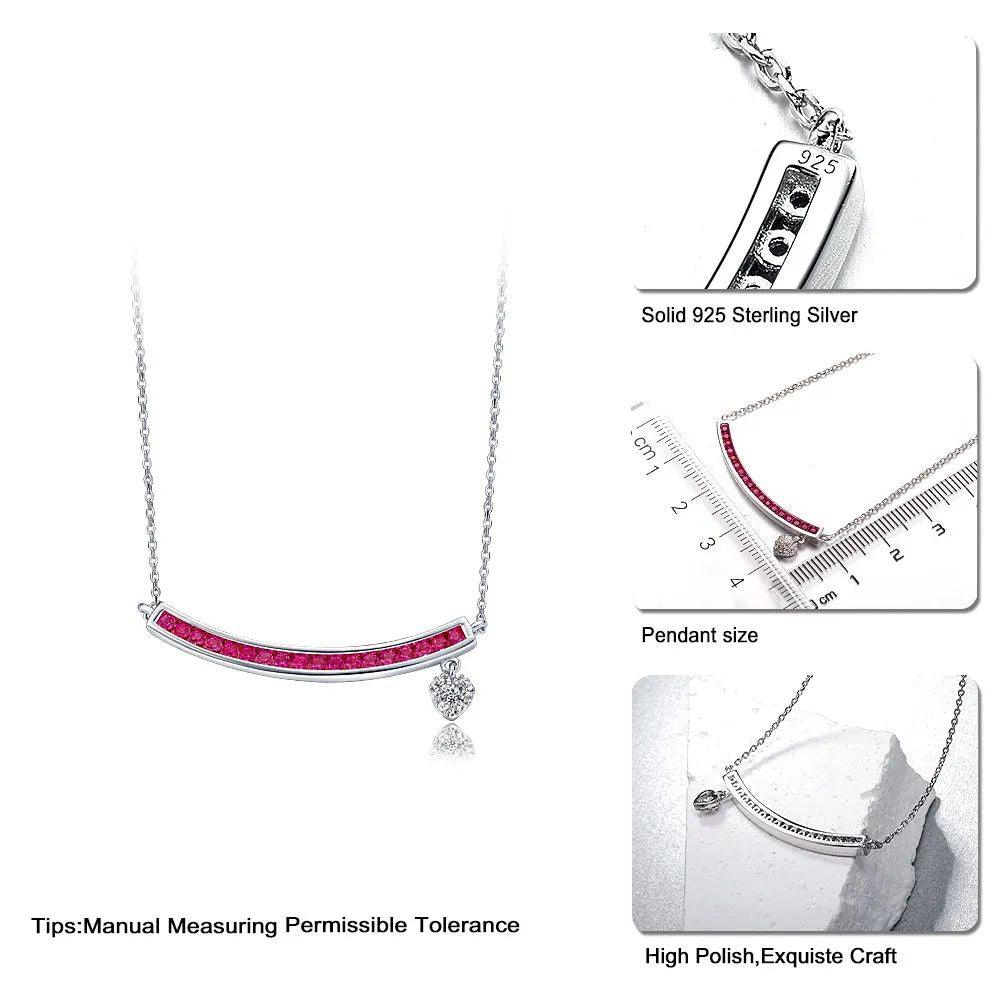 Charming 925 Sterling Silver Smile and Heart Pendant Necklace with Created Ruby and Sapphire Gemstones - Lucid Fantasy 