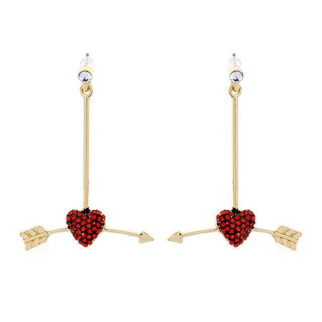 Charming Heart & Arrow Red Crystal Dangle Earrings - Lucid Fantasy 