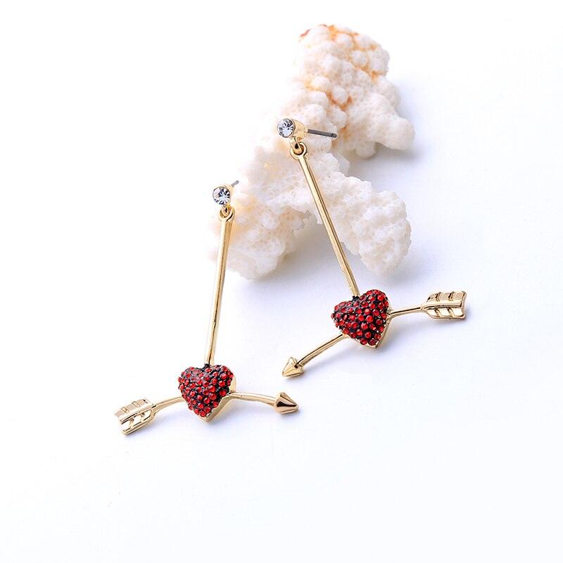 Charming Heart & Arrow Red Crystal Dangle Earrings - Lucid Fantasy 