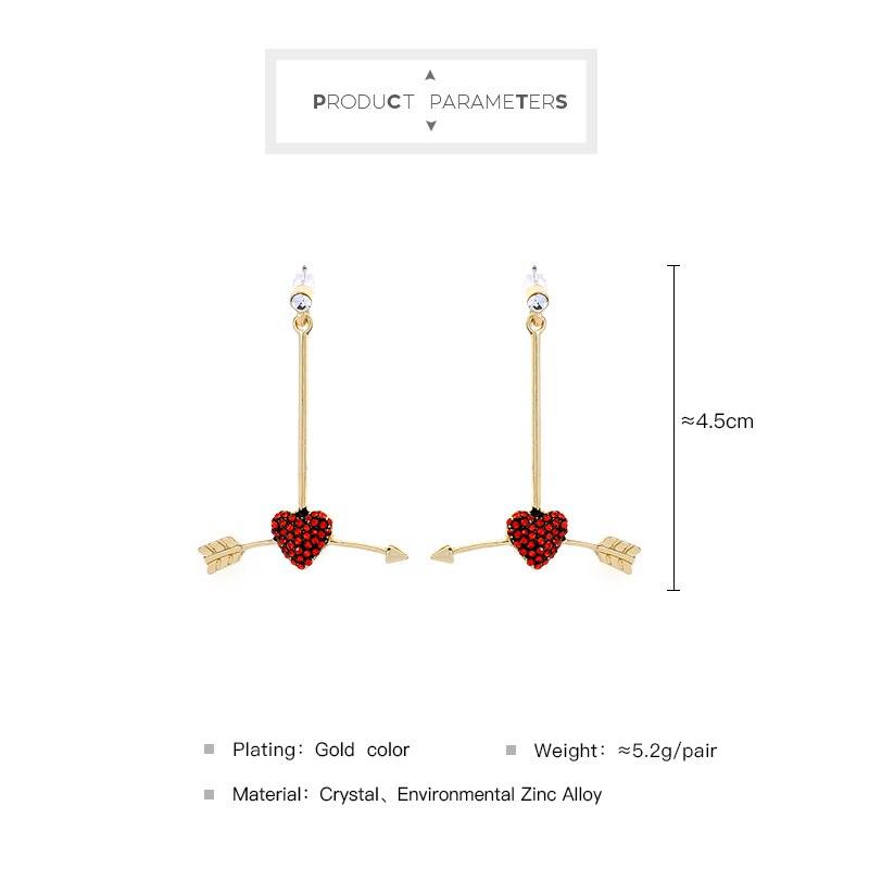 Charming Heart & Arrow Red Crystal Dangle Earrings - Lucid Fantasy 